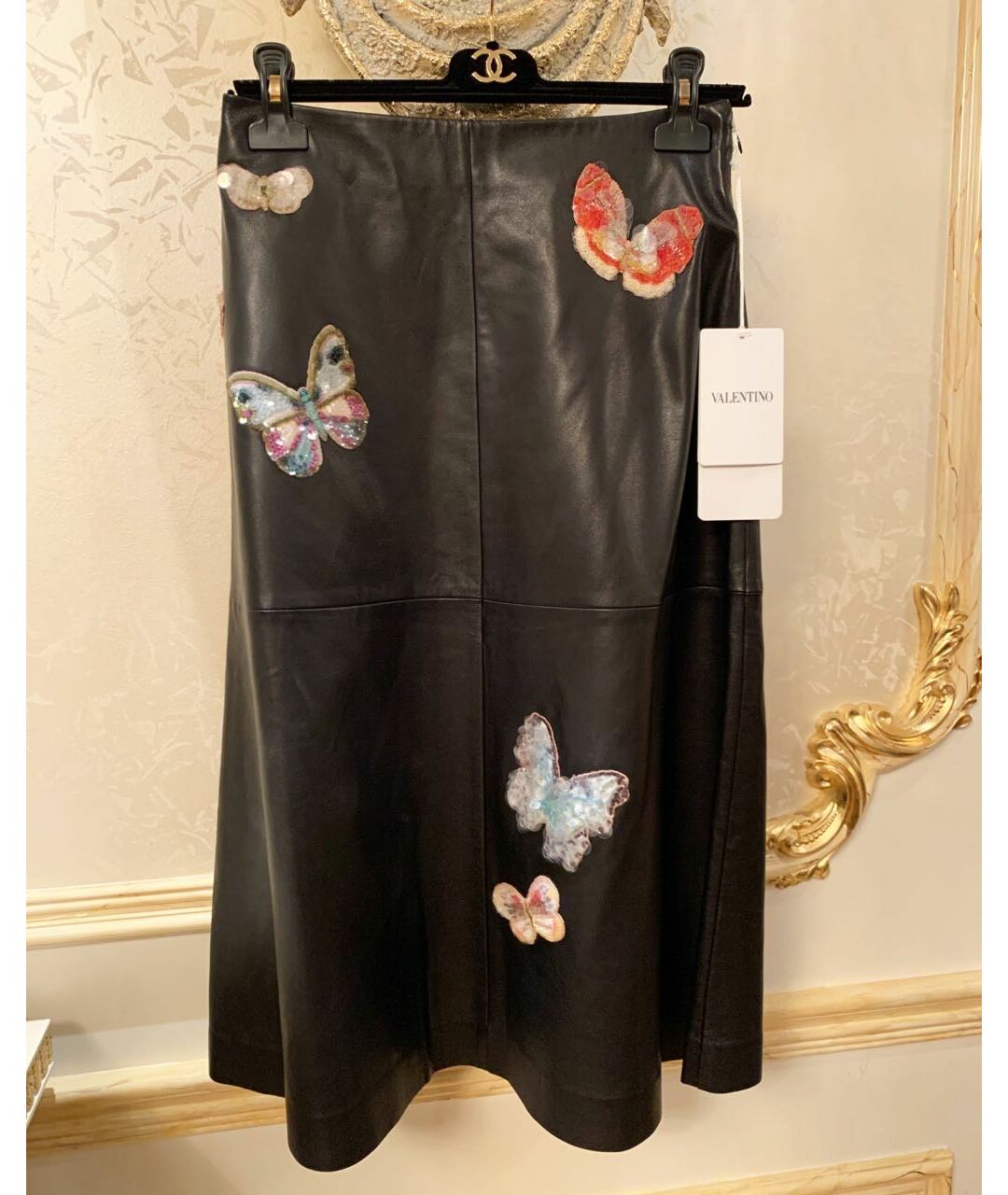 VALENTINO Черная кожаная юбка макси, фото 2