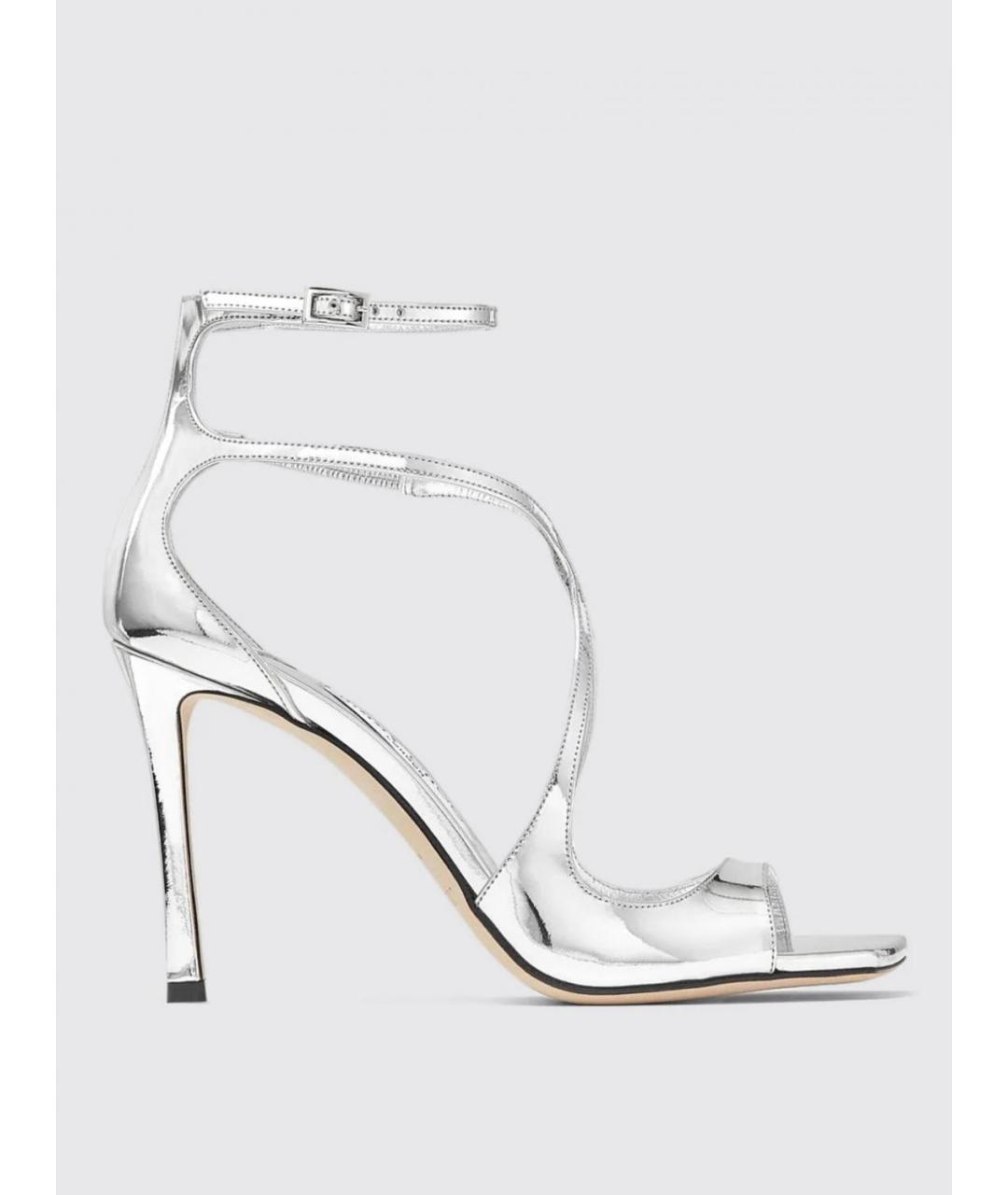JIMMY CHOO Серебряные кожаные босоножки, фото 5