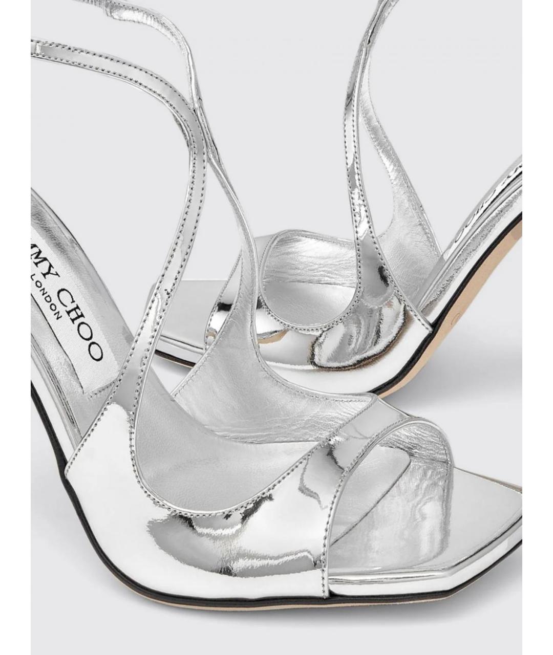 JIMMY CHOO Серебряные кожаные босоножки, фото 4