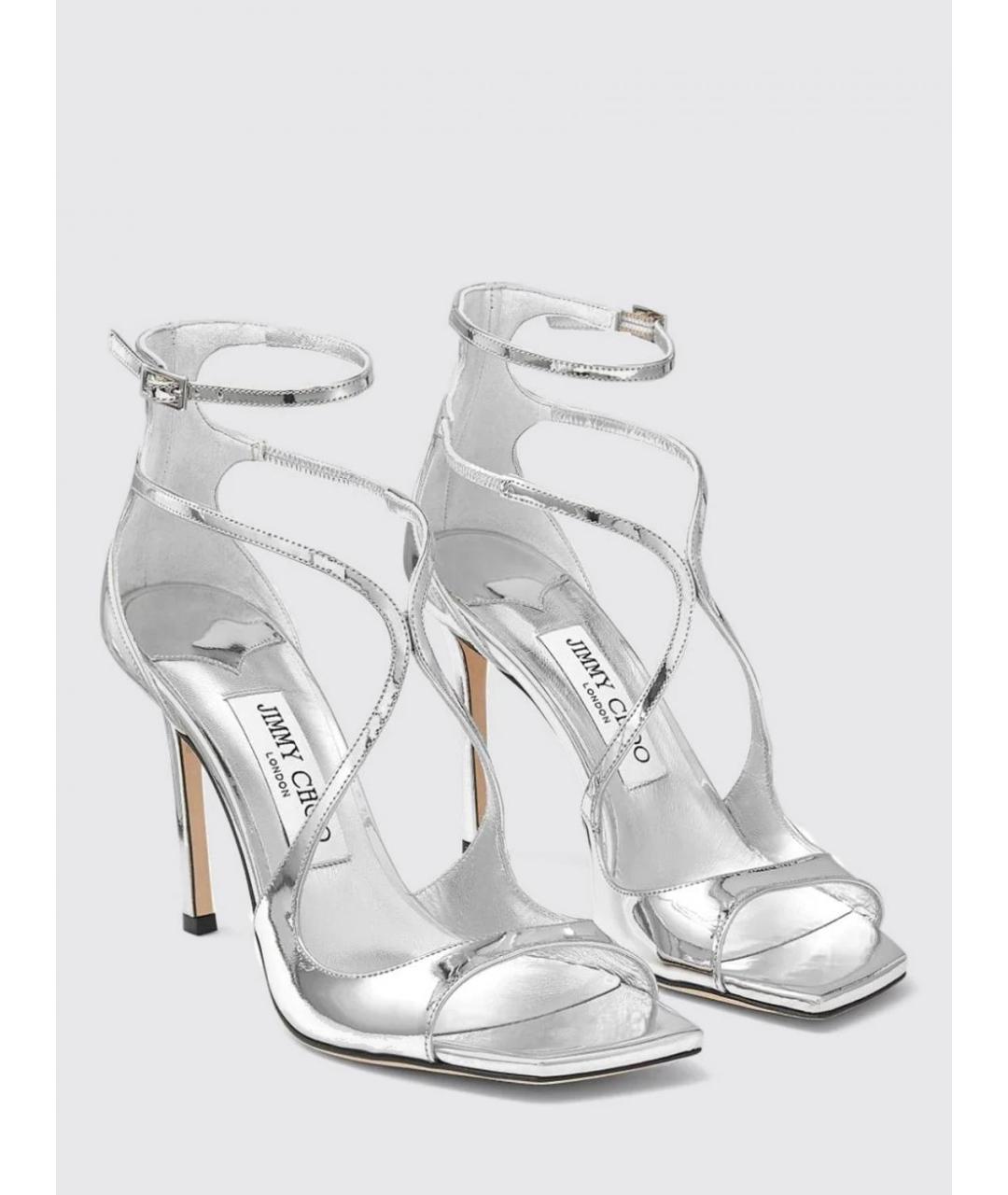 JIMMY CHOO Серебряные кожаные босоножки, фото 2