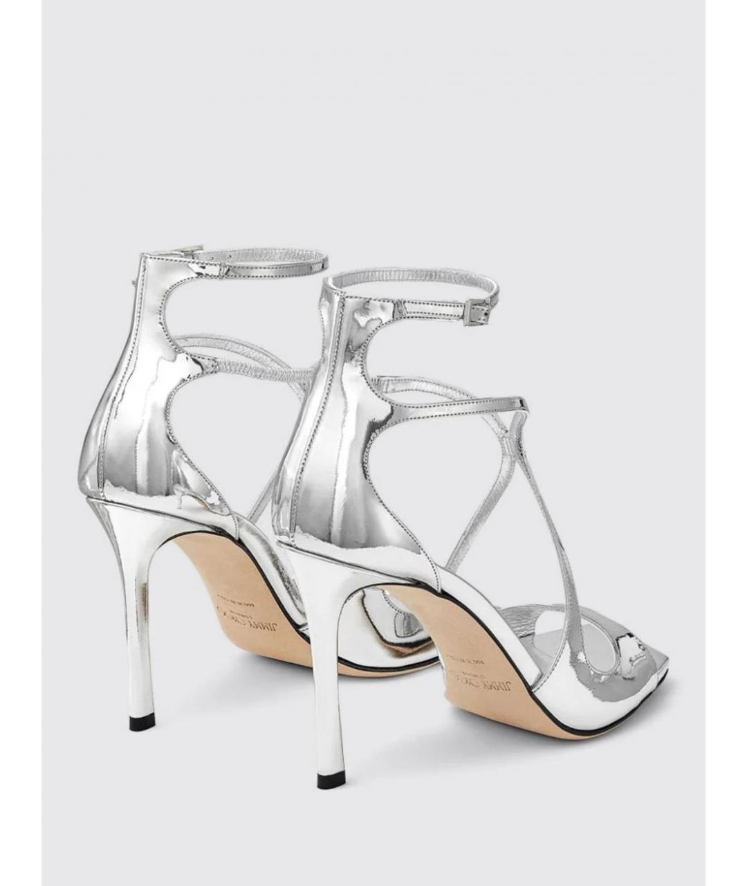 JIMMY CHOO Серебряные кожаные босоножки, фото 3
