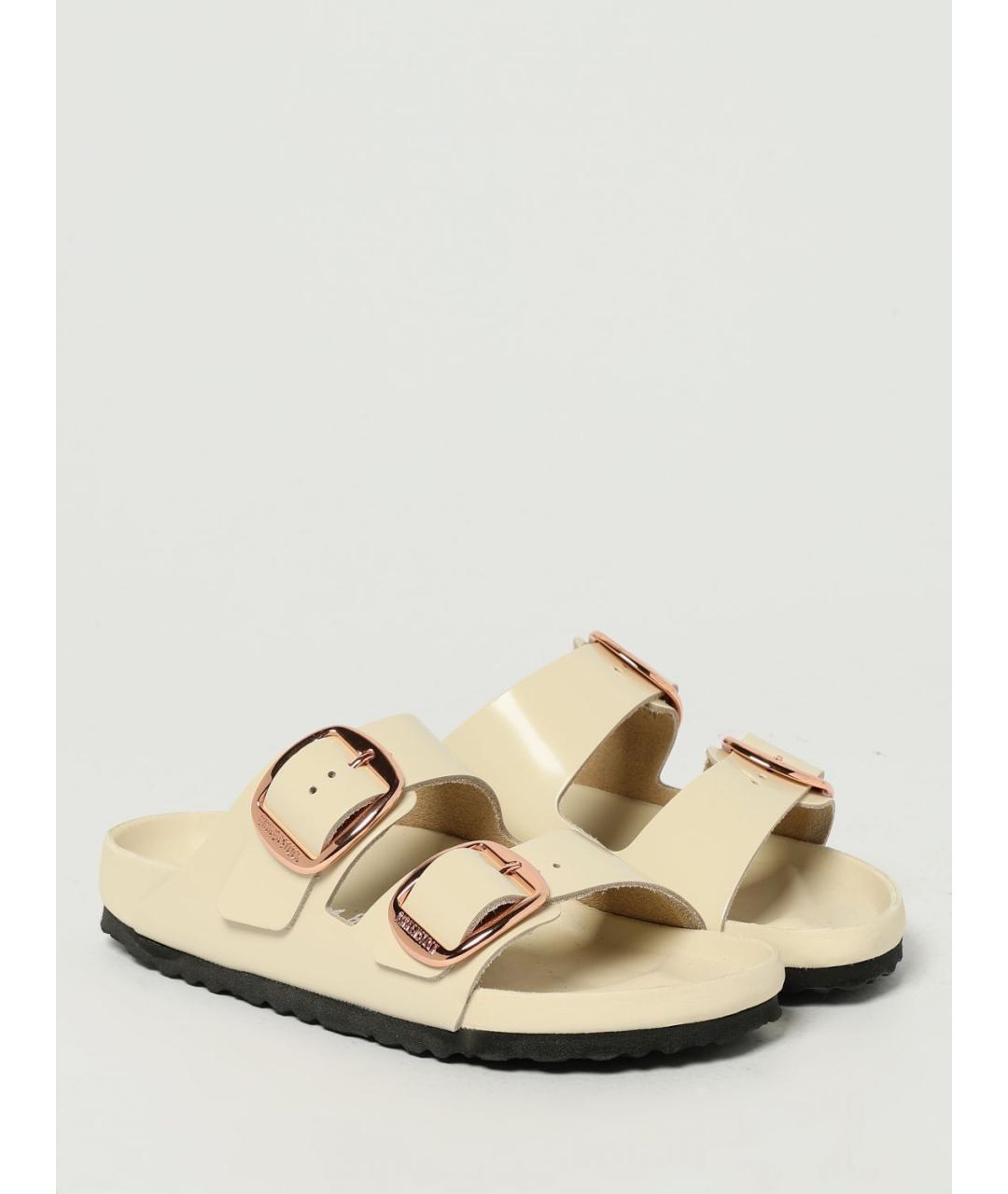 BIRKENSTOCK Бежевые кожаные шлепанцы, фото 2