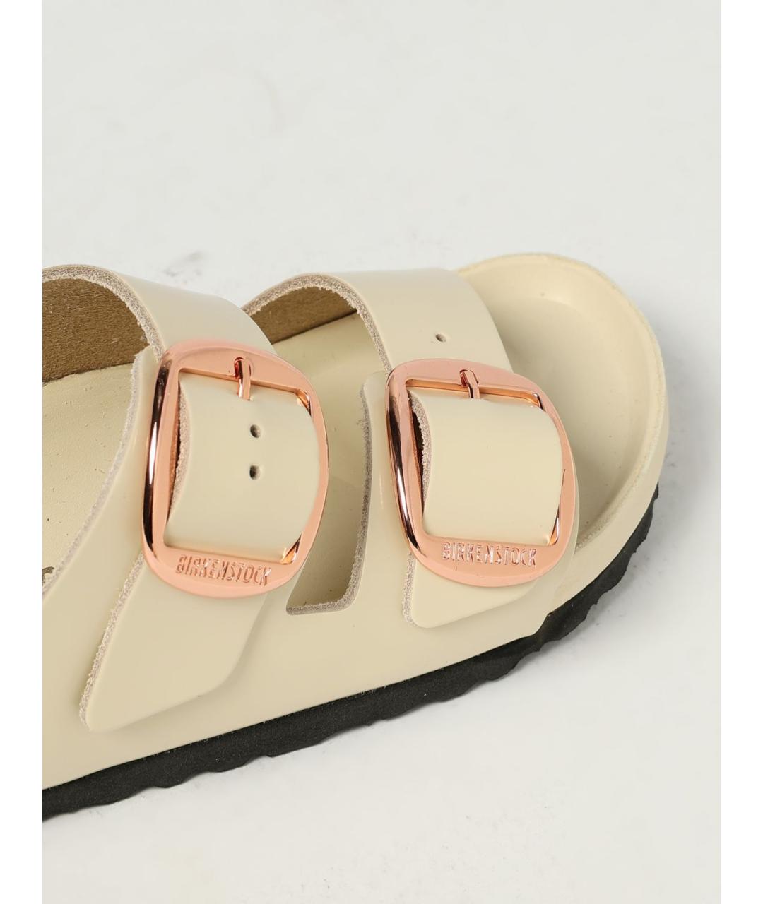 BIRKENSTOCK Бежевые кожаные шлепанцы, фото 4