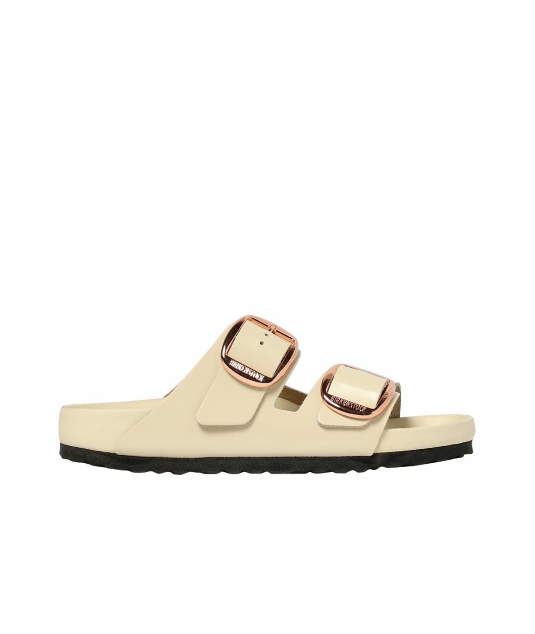 BIRKENSTOCK Бежевые кожаные шлепанцы, фото 5
