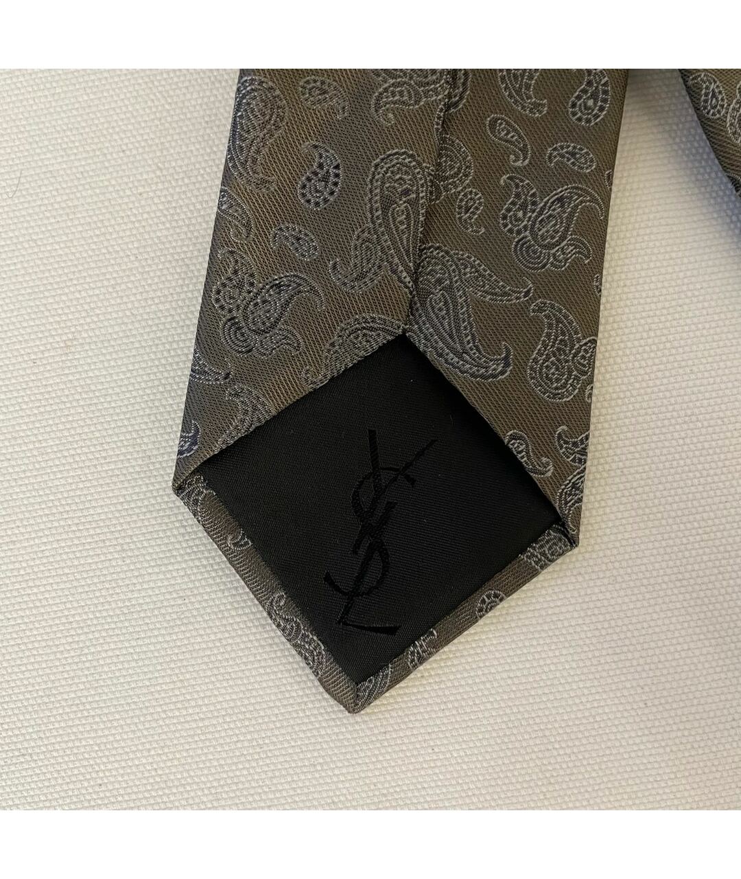 SAINT LAURENT Коричневый шелковый галстук, фото 3