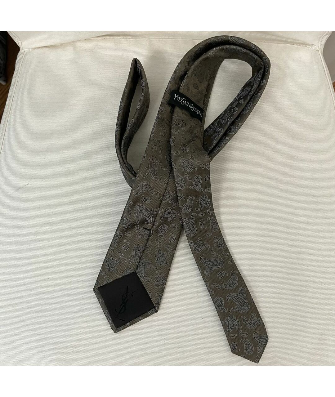 SAINT LAURENT Коричневый шелковый галстук, фото 2
