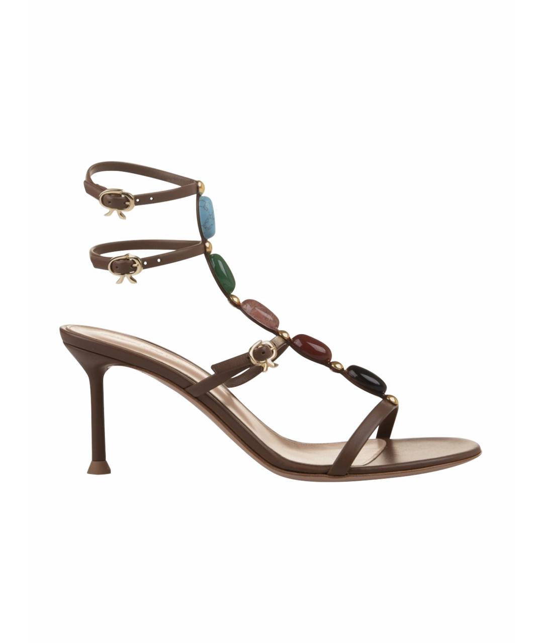GIANVITO ROSSI Коричневые кожаные босоножки, фото 1