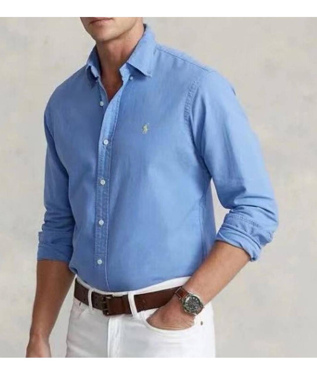 POLO RALPH LAUREN Голубая хлопковая классическая рубашка, фото 5