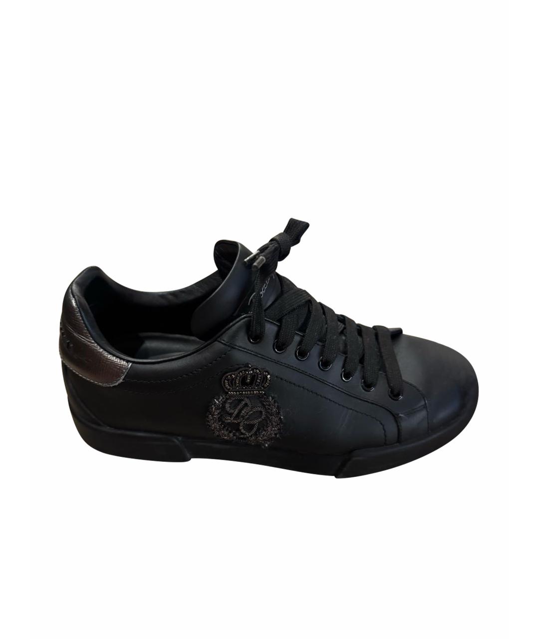 DOLCE&GABBANA Черные кожаные низкие кроссовки / кеды, фото 1