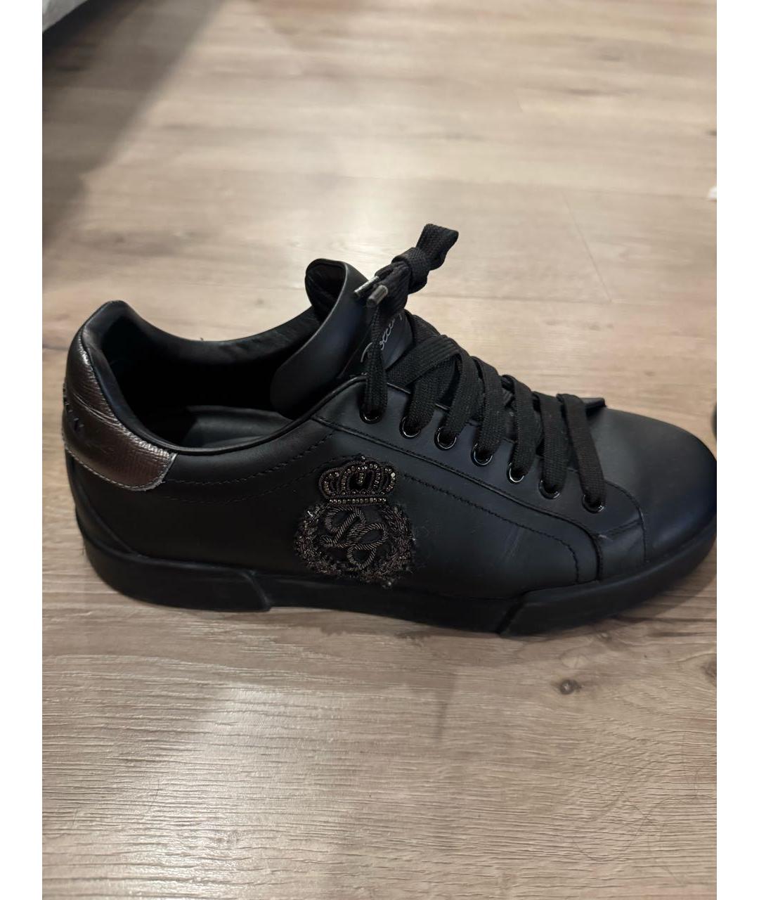 DOLCE&GABBANA Черные кожаные низкие кроссовки / кеды, фото 5