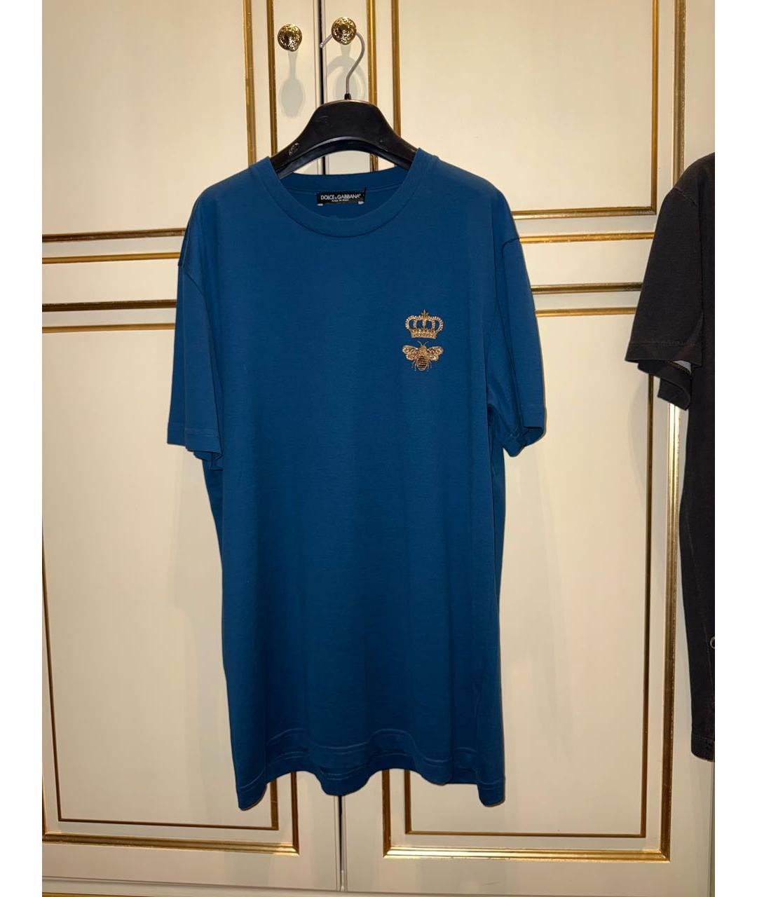 DOLCE&GABBANA Бирюзовая хлопковая футболка, фото 5
