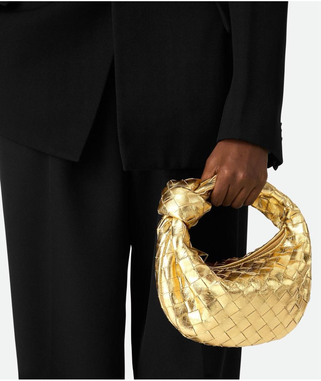 BOTTEGA VENETA Золотая кожаная сумка с короткими ручками, фото 7