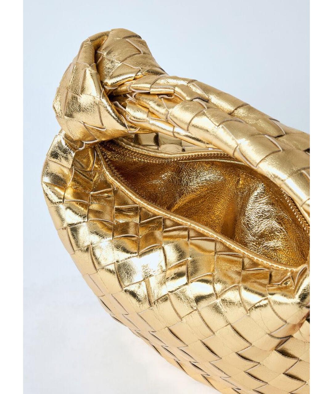 BOTTEGA VENETA Золотая кожаная сумка с короткими ручками, фото 4