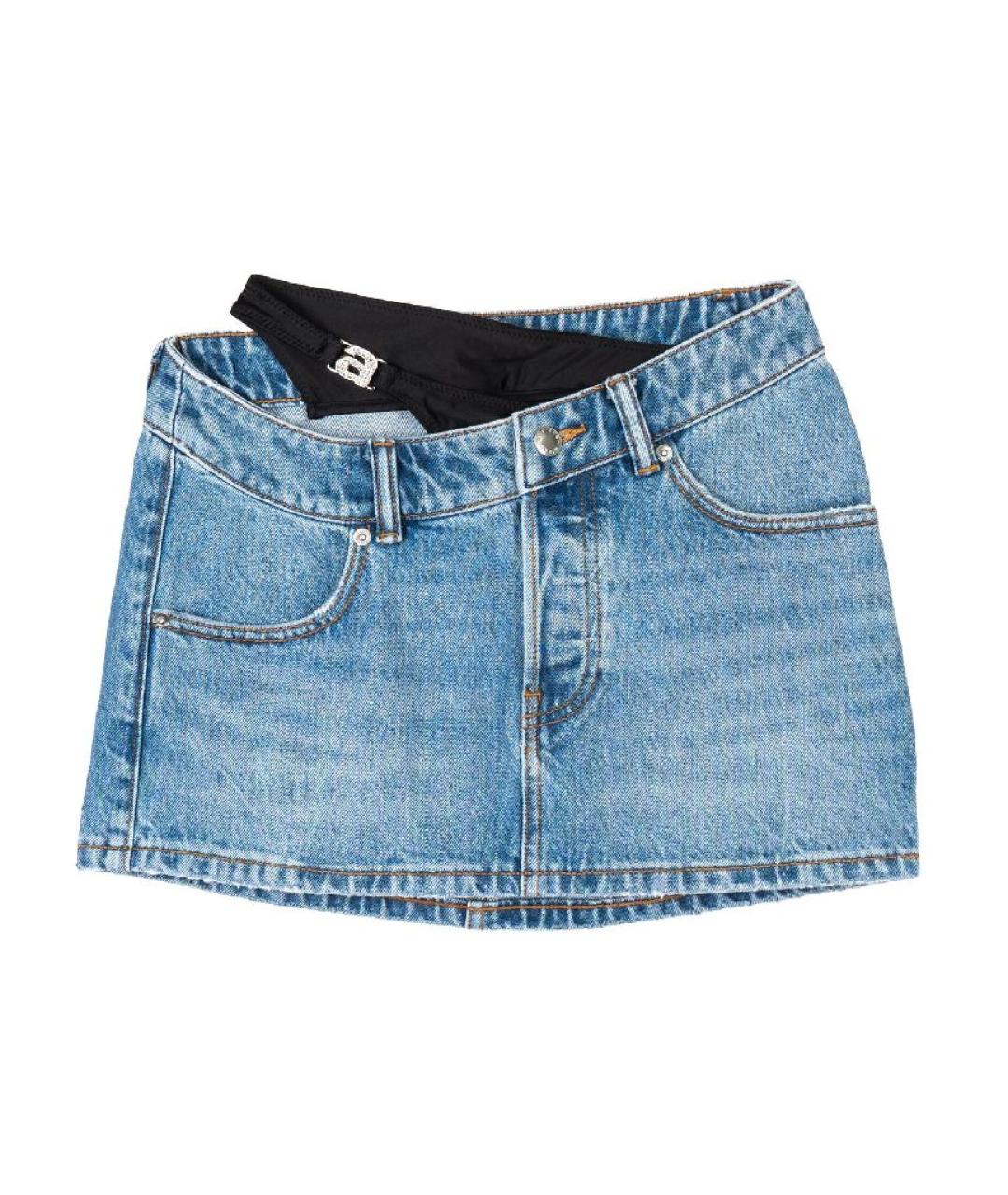 ALEXANDER WANG Голубая хлопковая юбка мини, фото 7