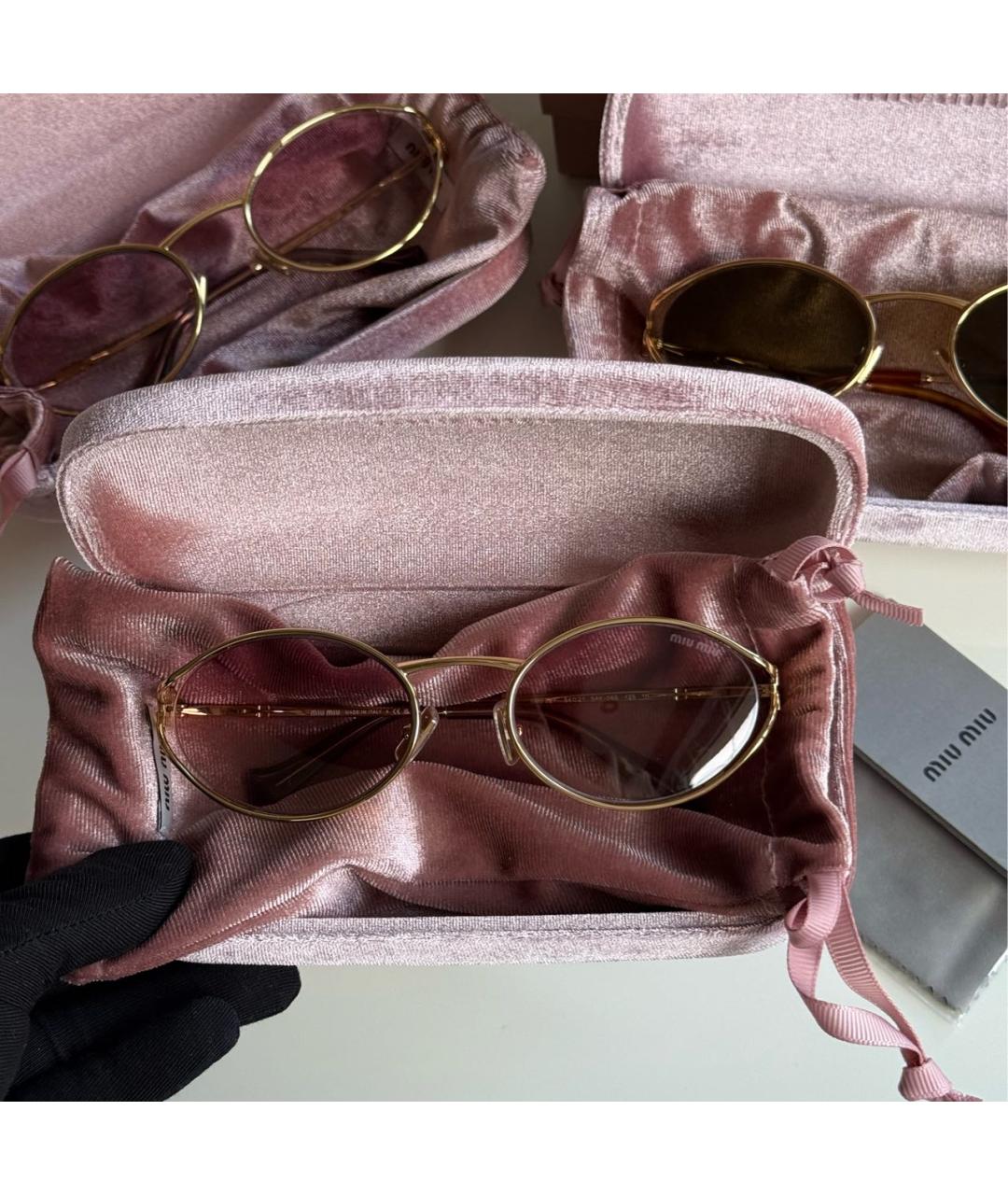 MIU MIU Золотые металлические солнцезащитные очки, фото 4