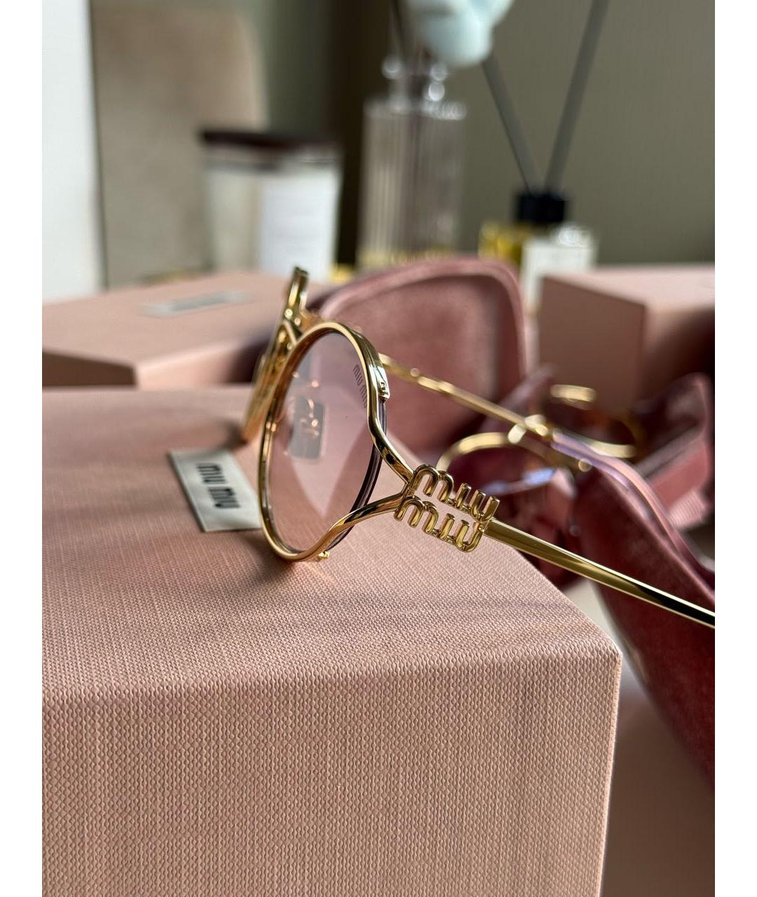MIU MIU Золотые металлические солнцезащитные очки, фото 2