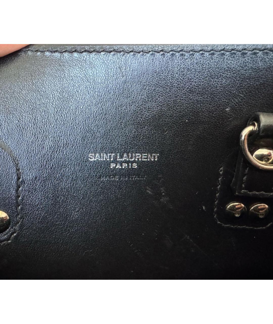 SAINT LAURENT Черная кожаная сумка тоут, фото 7