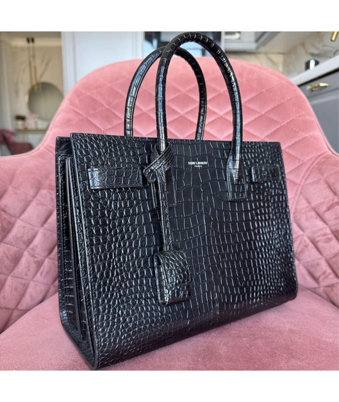 SAINT LAURENT Черная кожаная сумка тоут, фото 2