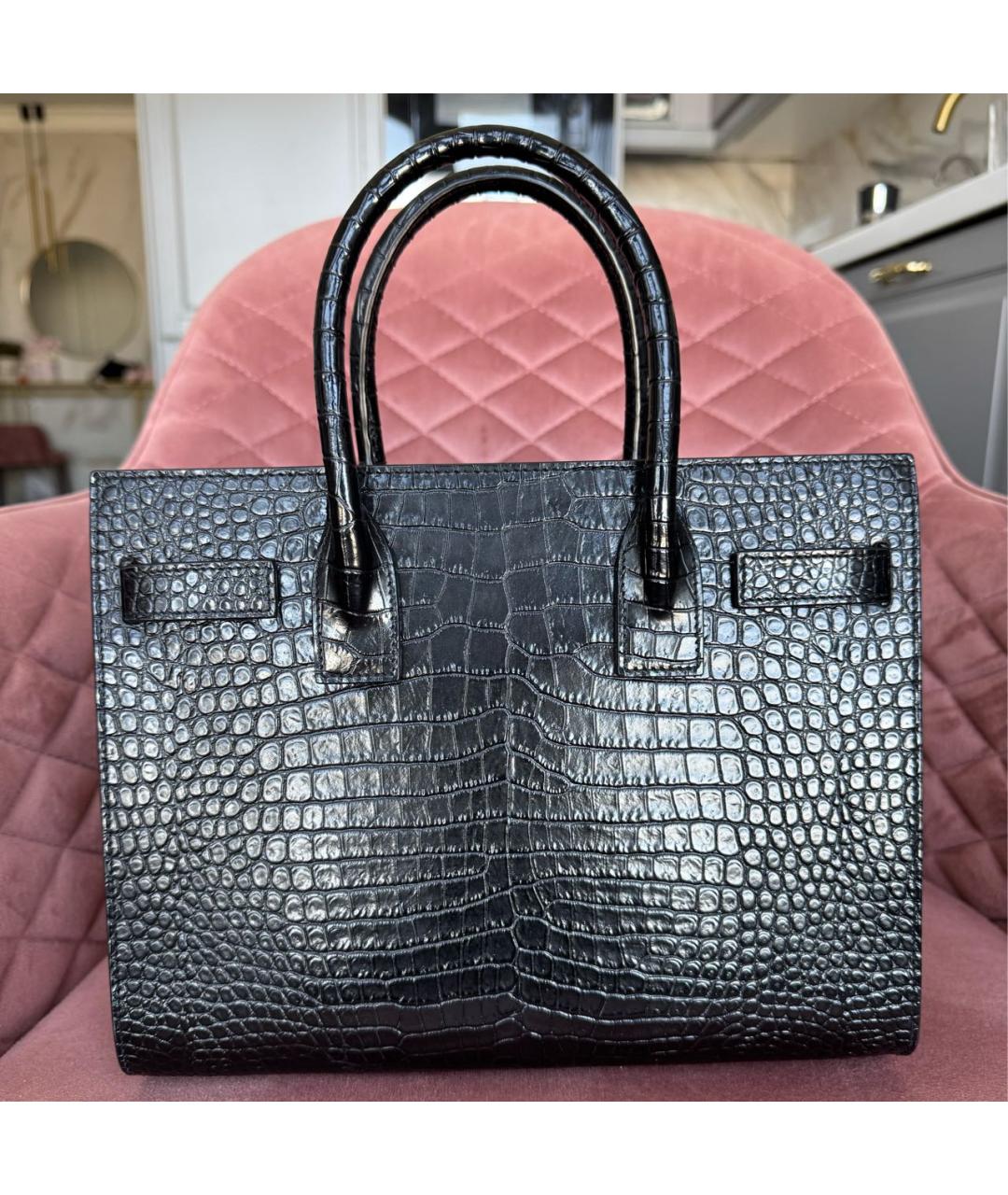 SAINT LAURENT Черная кожаная сумка тоут, фото 3