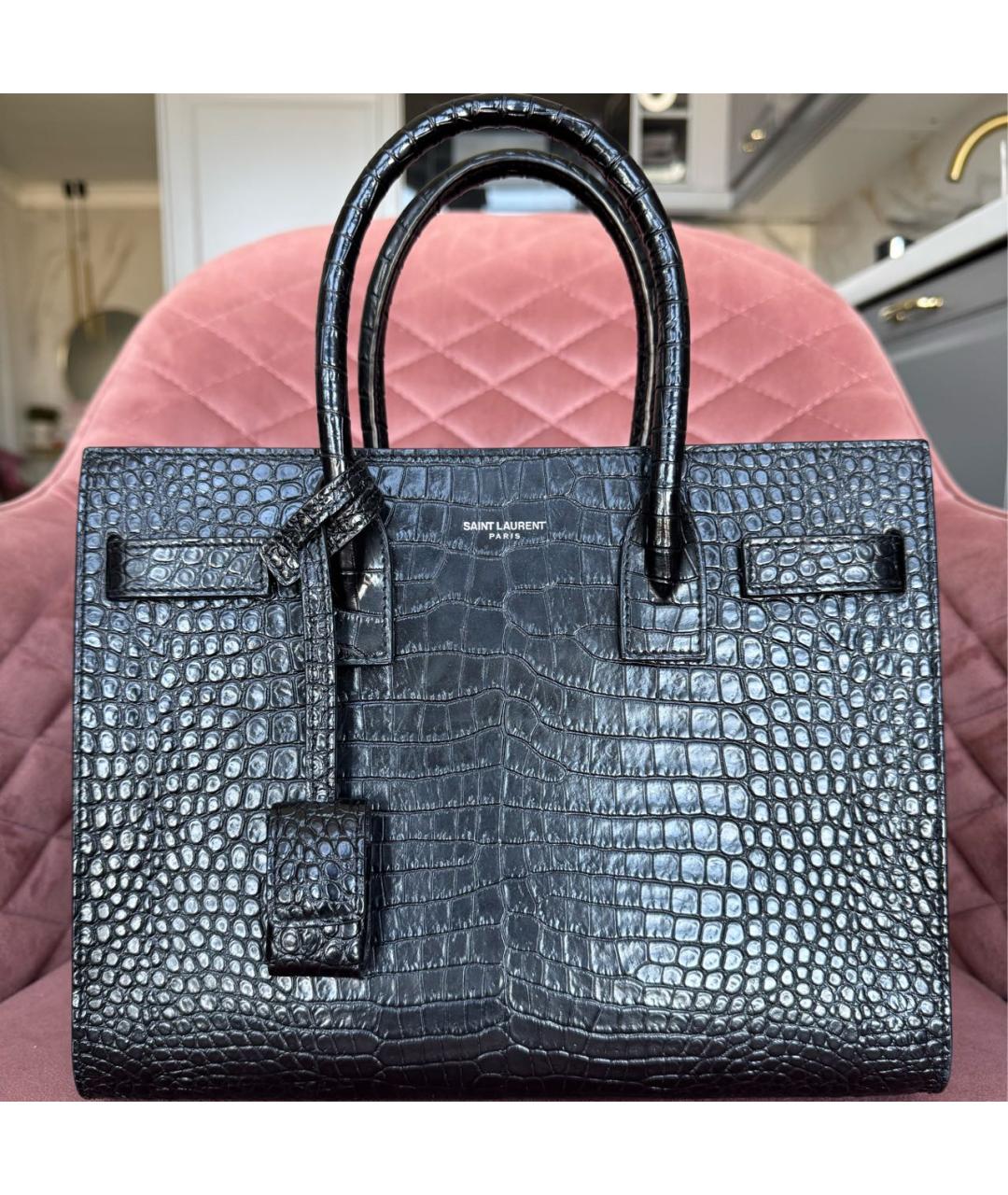 SAINT LAURENT Черная кожаная сумка тоут, фото 5