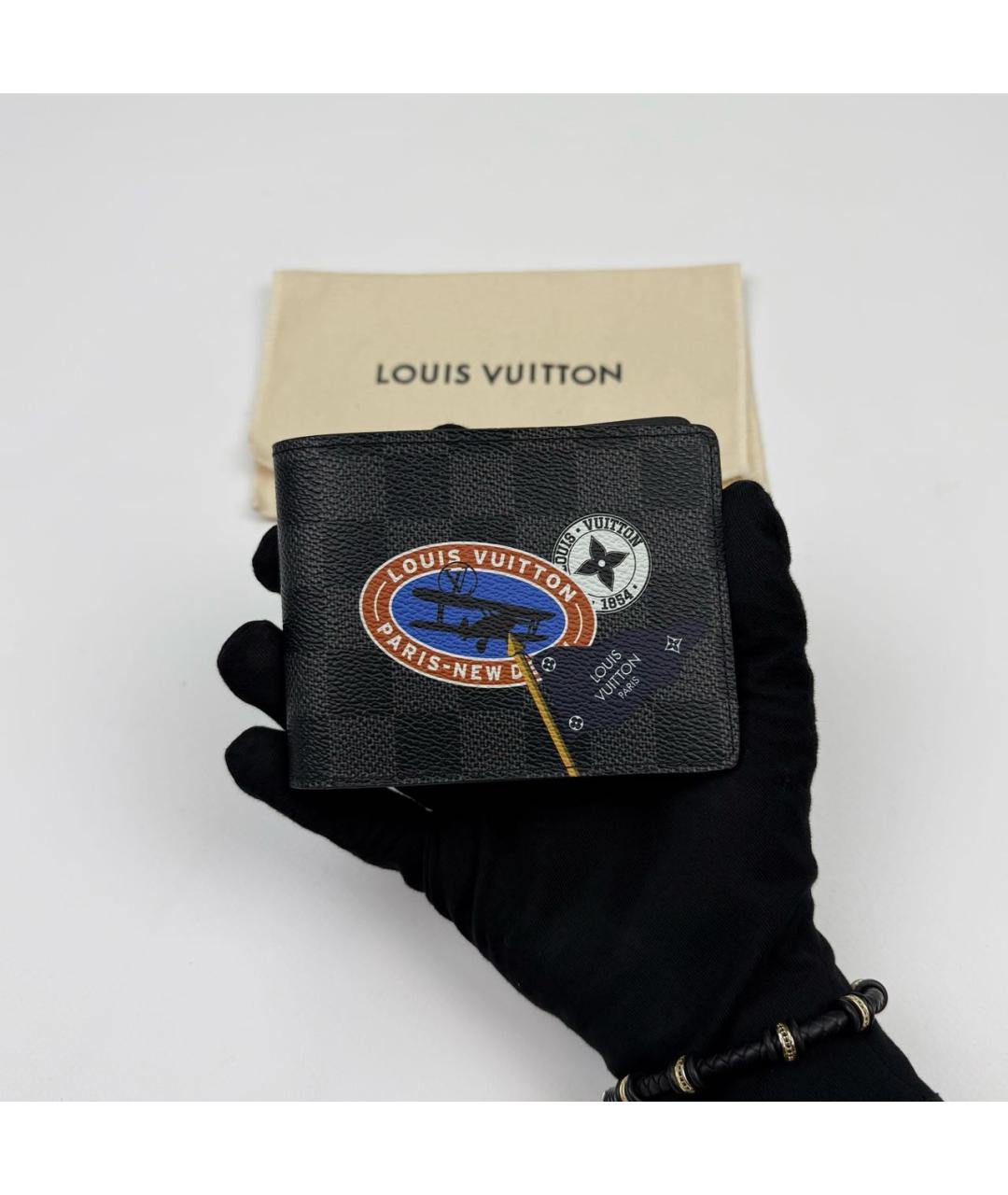 LOUIS VUITTON Антрацитовый кожаный кошелек, фото 9