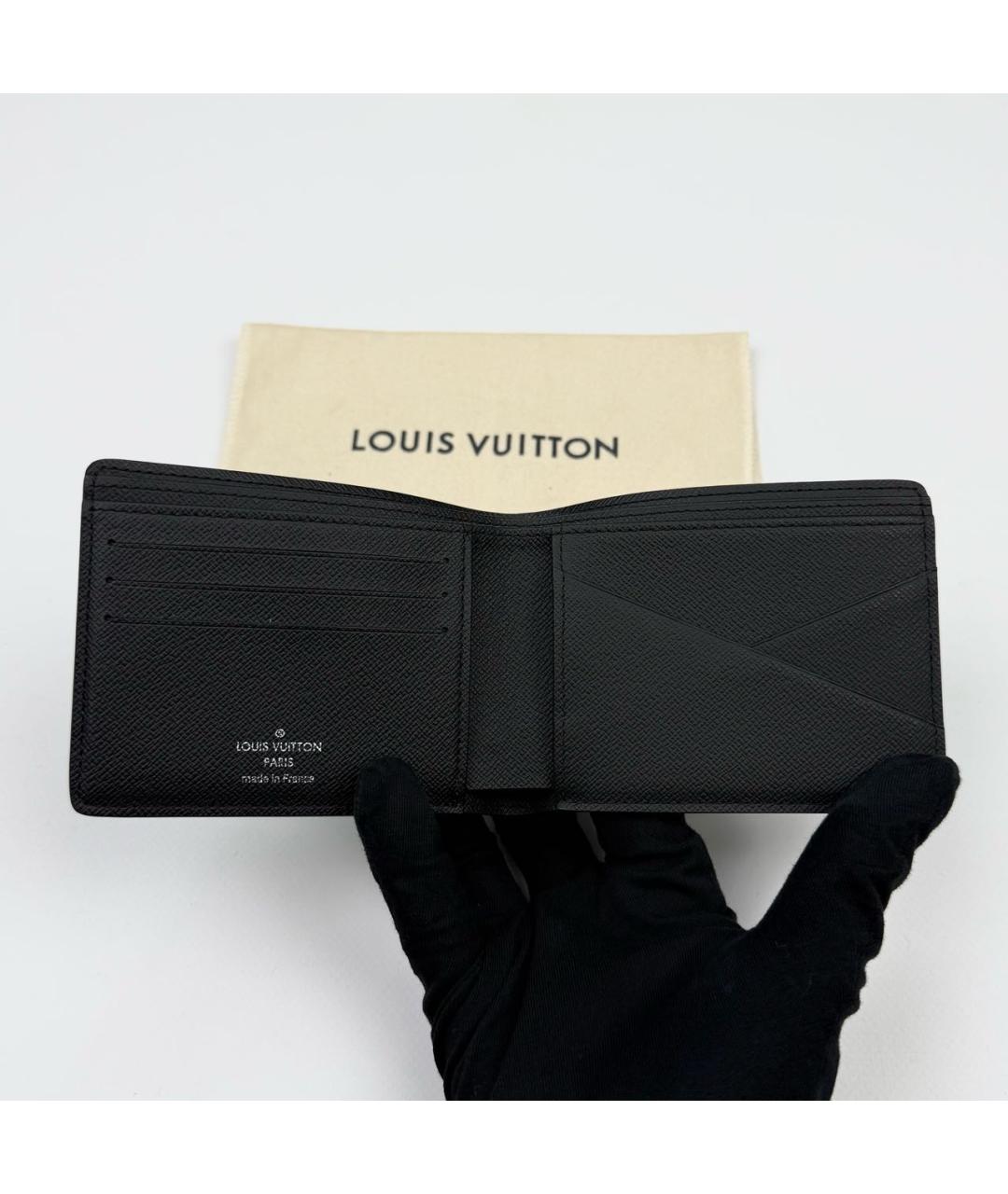 LOUIS VUITTON Антрацитовый кожаный кошелек, фото 3
