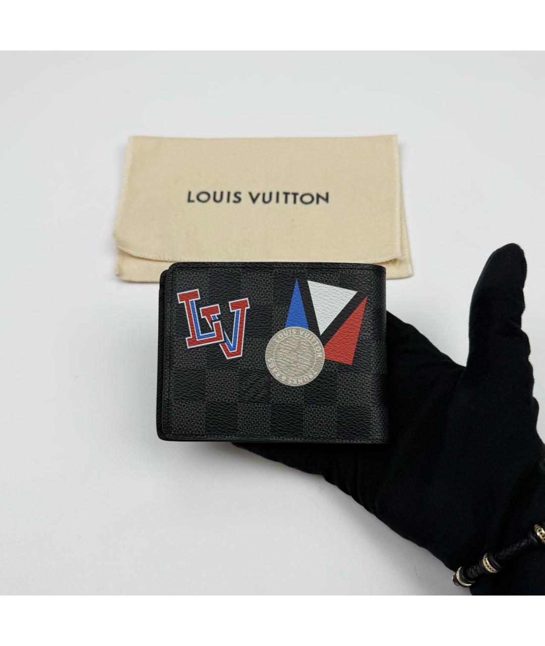 LOUIS VUITTON Антрацитовый кожаный кошелек, фото 2