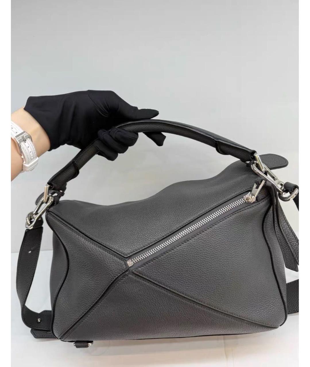 LOEWE Антрацитовая кожаная сумка тоут, фото 3