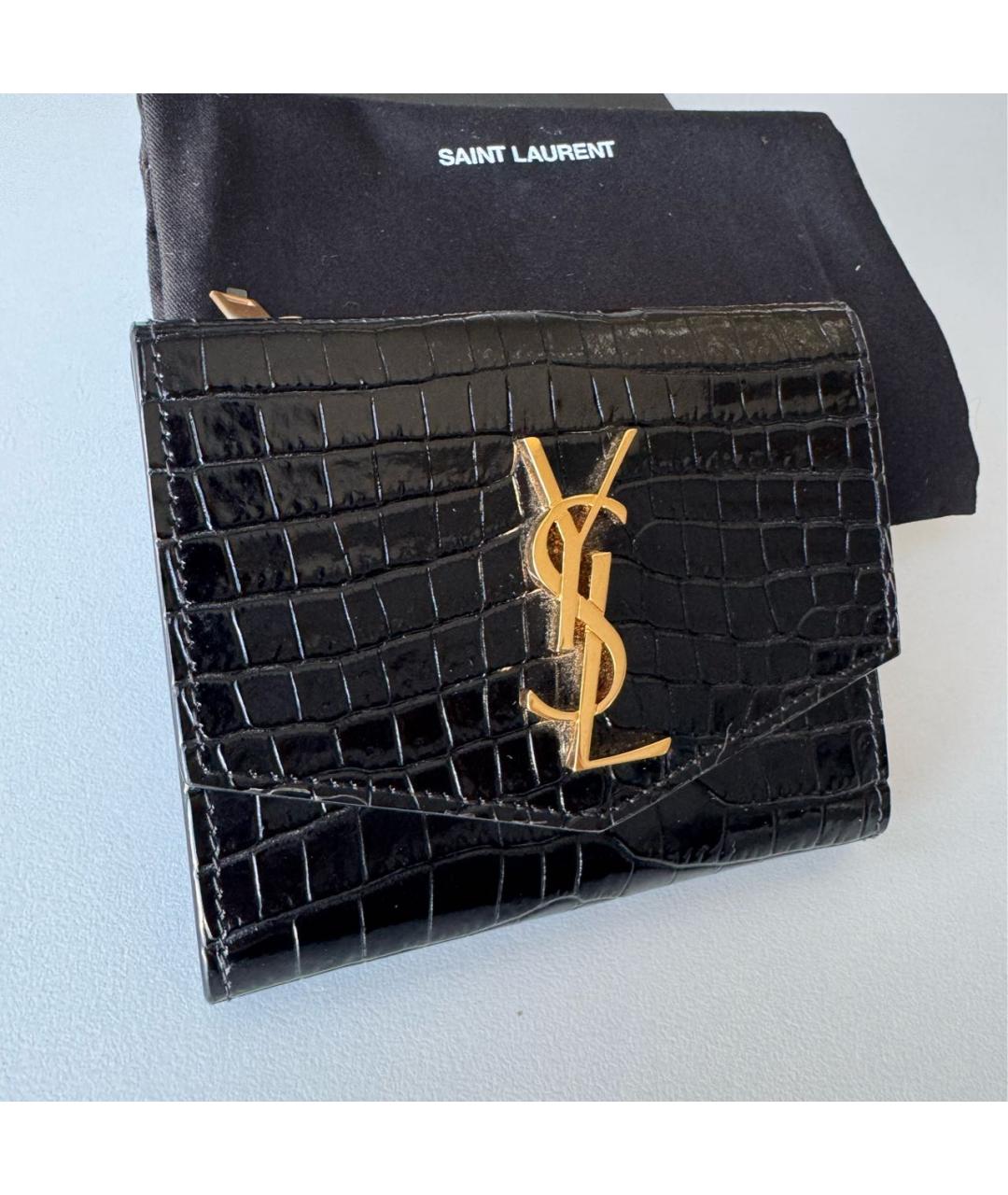 SAINT LAURENT Черный кожаный кошелек, фото 2