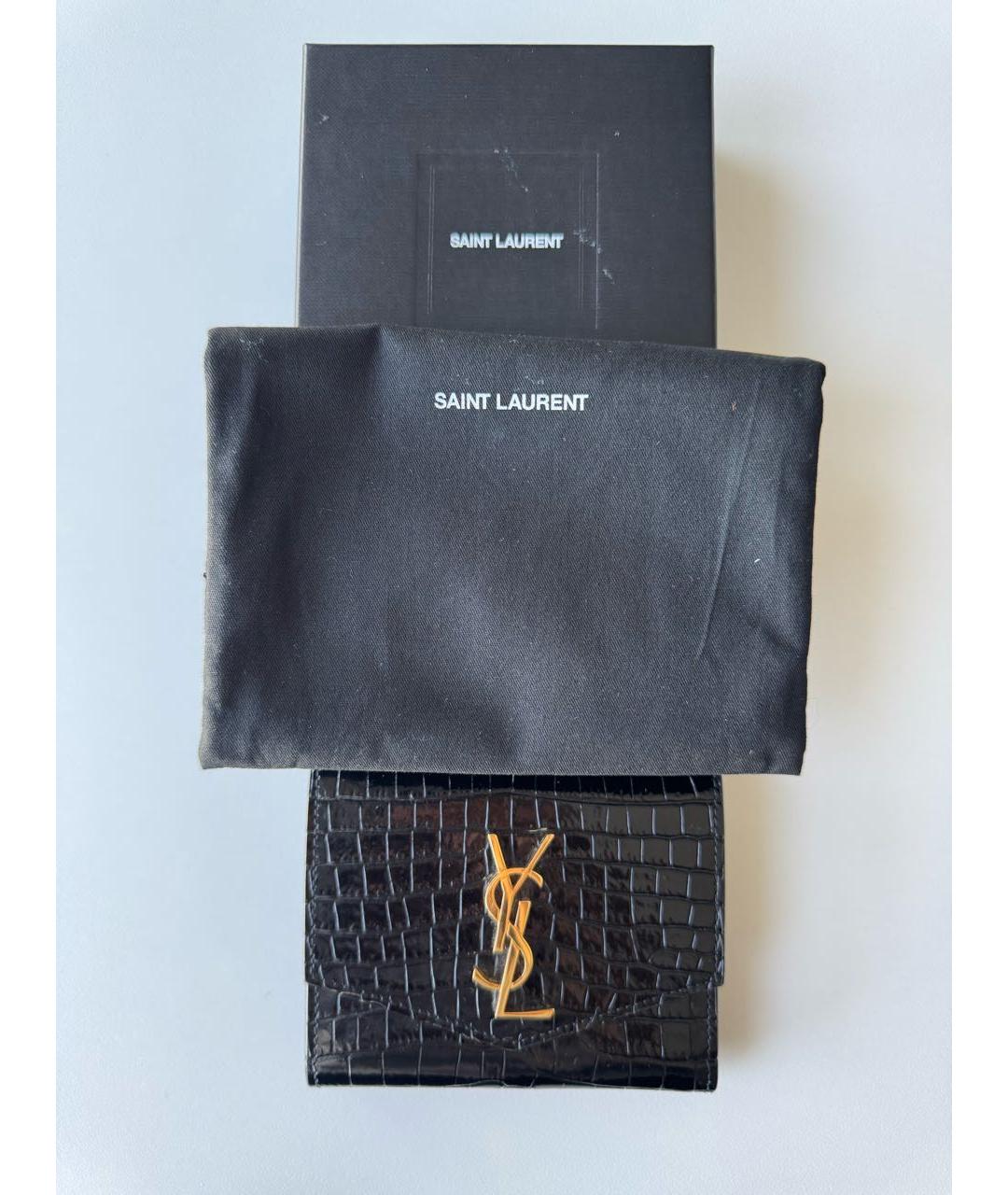 SAINT LAURENT Черный кожаный кошелек, фото 5