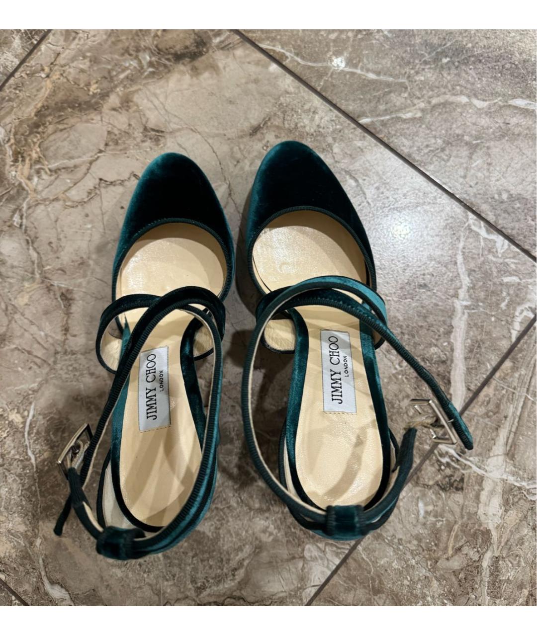 JIMMY CHOO Зеленые бархатные туфли, фото 3
