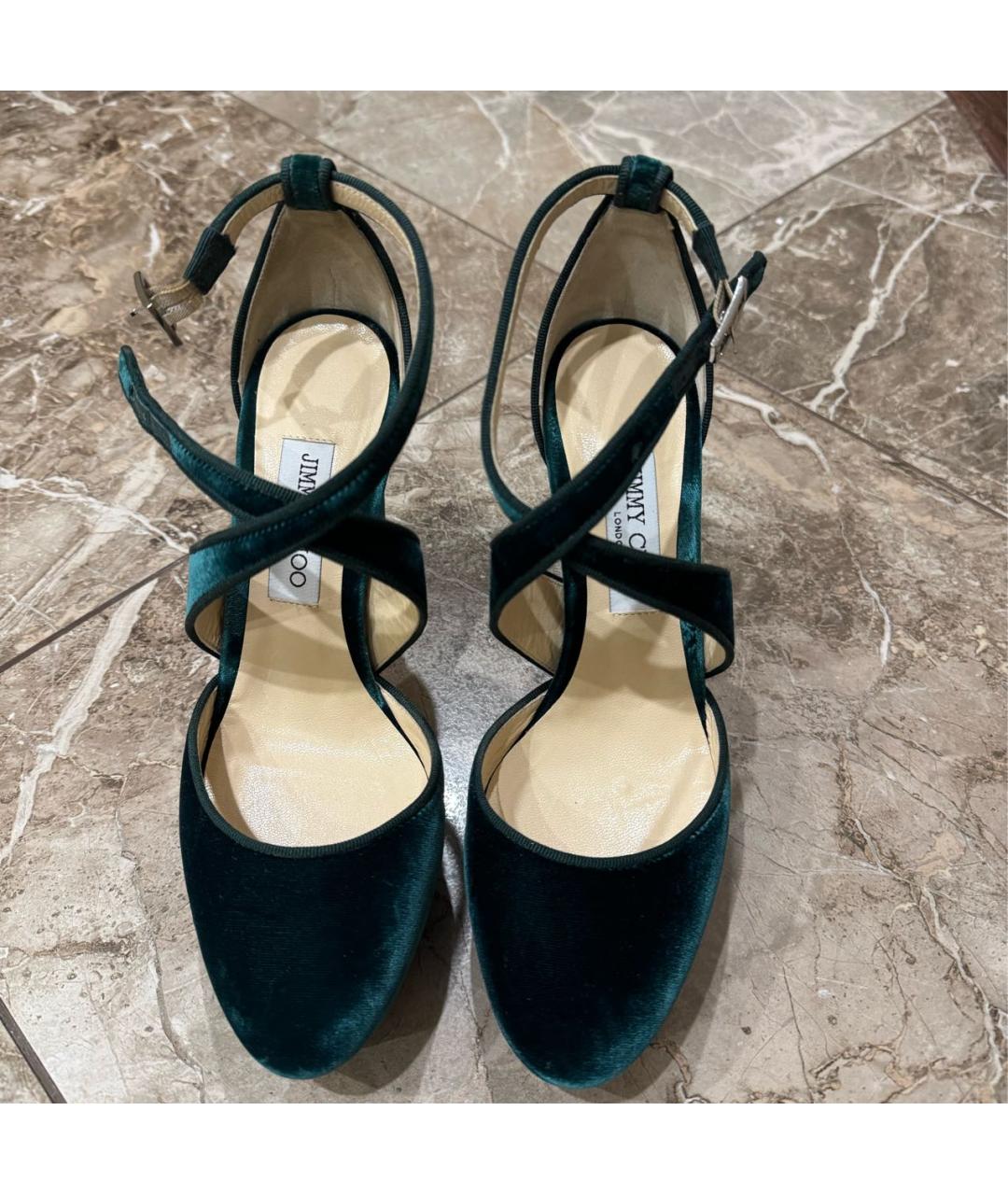 JIMMY CHOO Зеленые бархатные туфли, фото 2