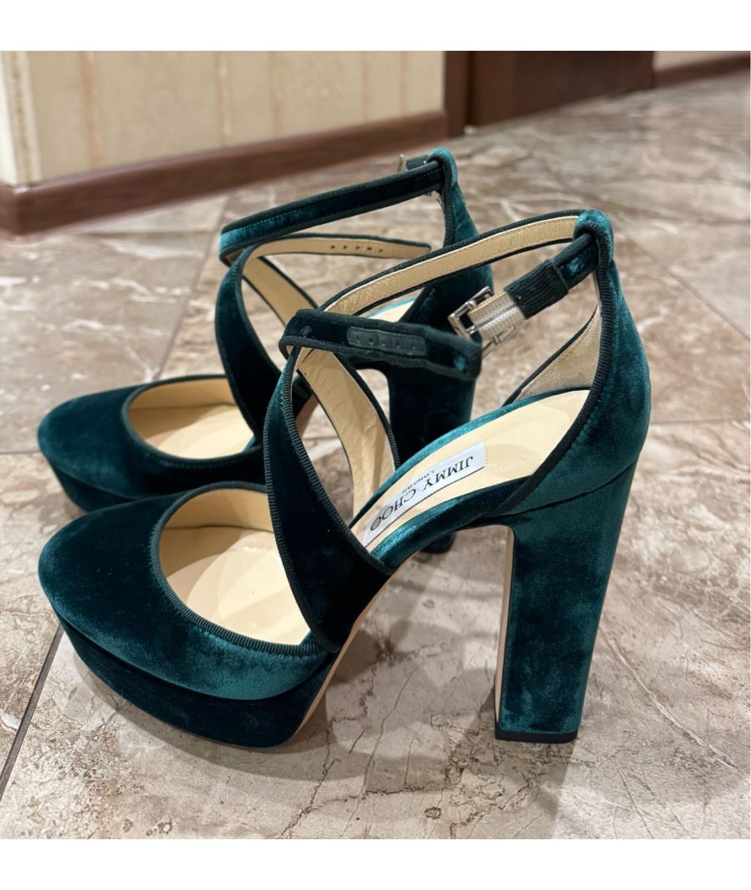 JIMMY CHOO Зеленые бархатные туфли, фото 5