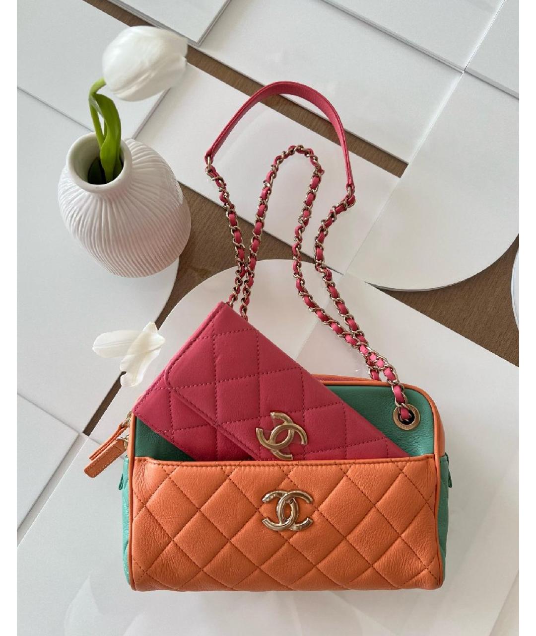 CHANEL Оранжевая кожаная сумка через плечо, фото 10