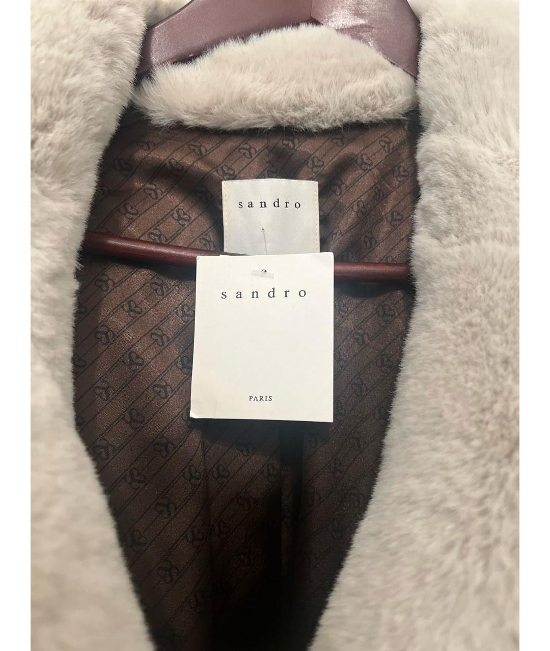SANDRO Бежевая меховая шуба, фото 6