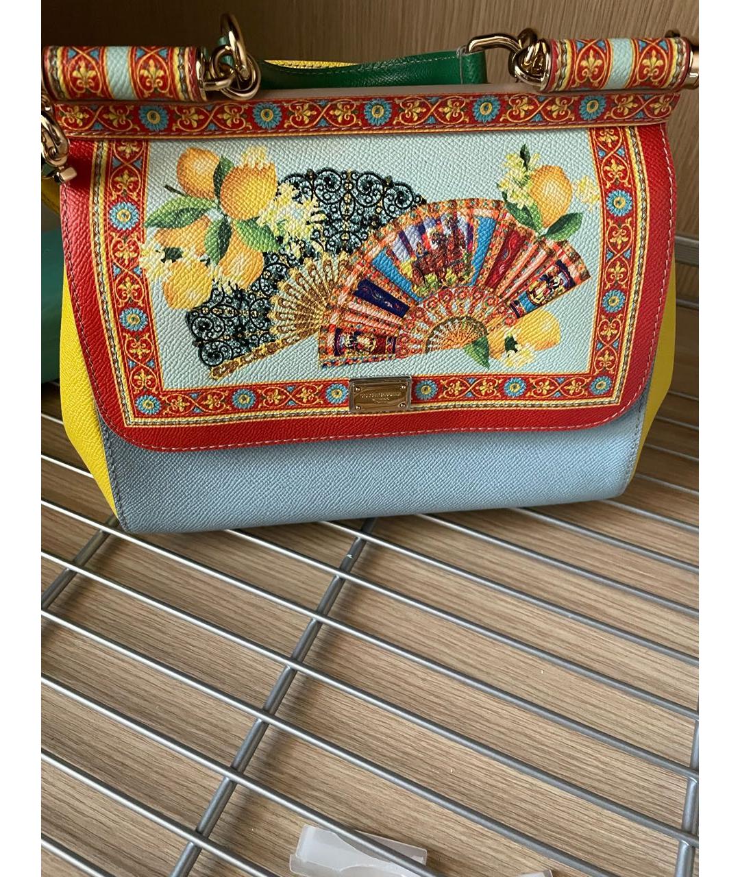 DOLCE&GABBANA Голубая кожаная сумка с короткими ручками, фото 5