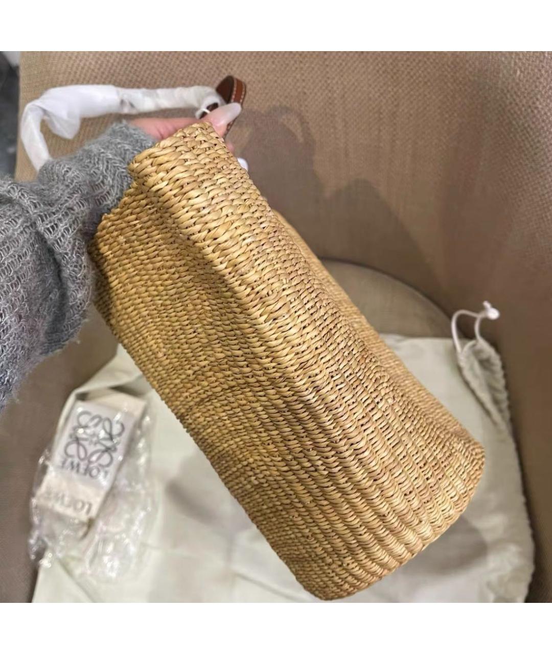 LOEWE Коричневая пелетеная пляжная сумка, фото 4