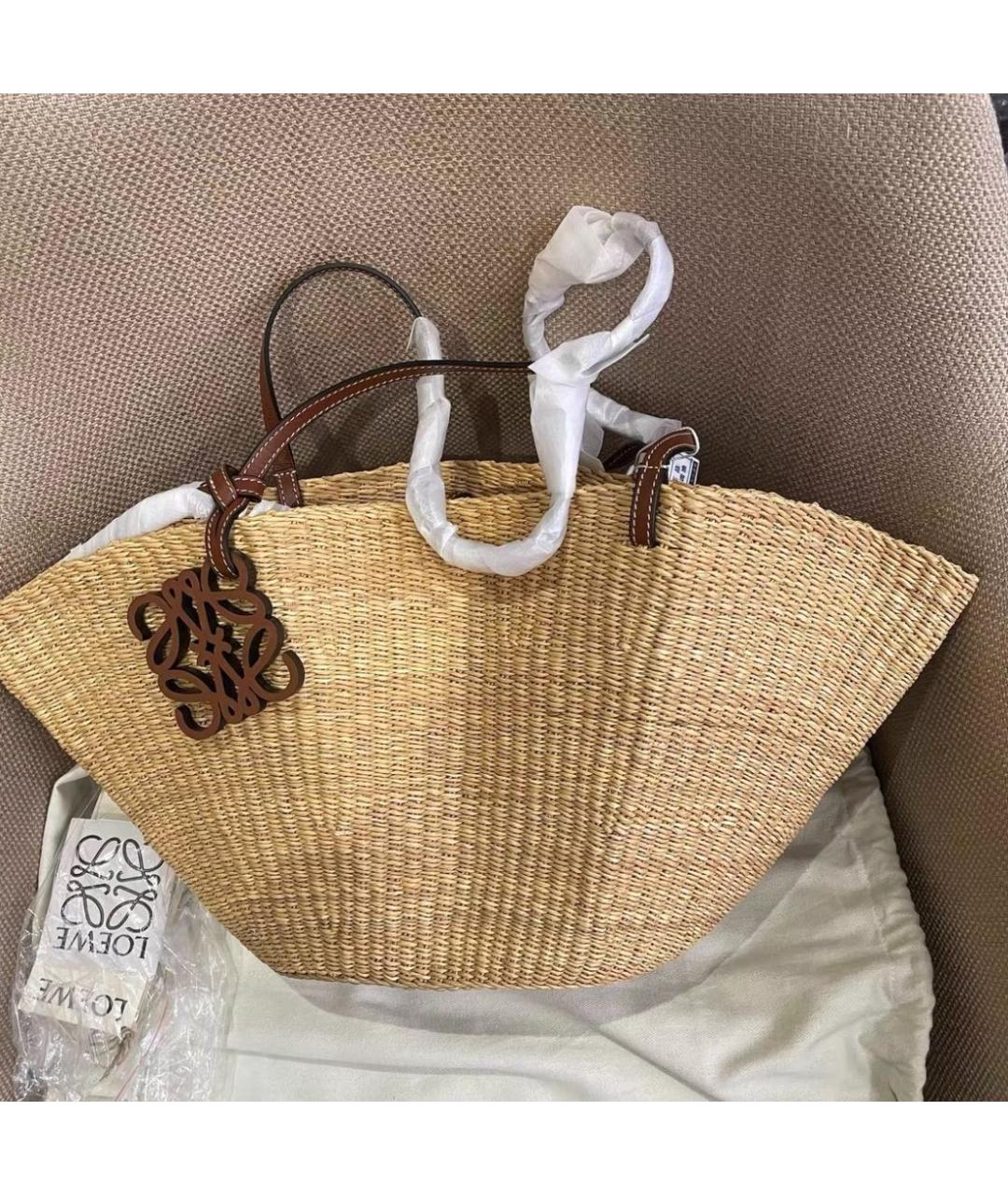 LOEWE Коричневая пелетеная пляжная сумка, фото 2