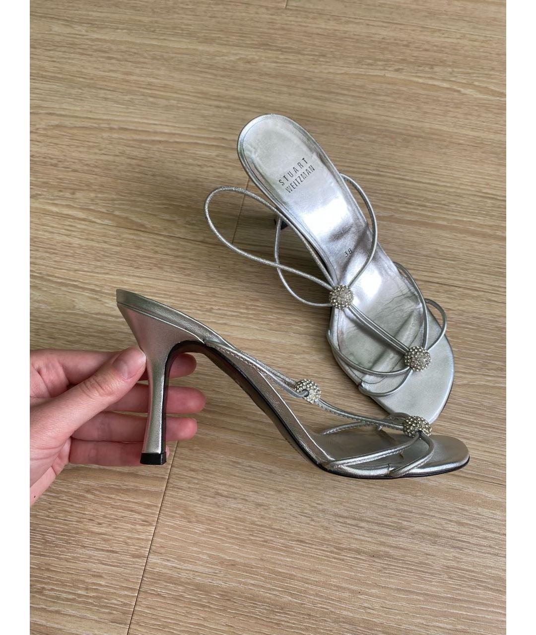 STUART WEITZMAN Серебряные кожаные босоножки, фото 5