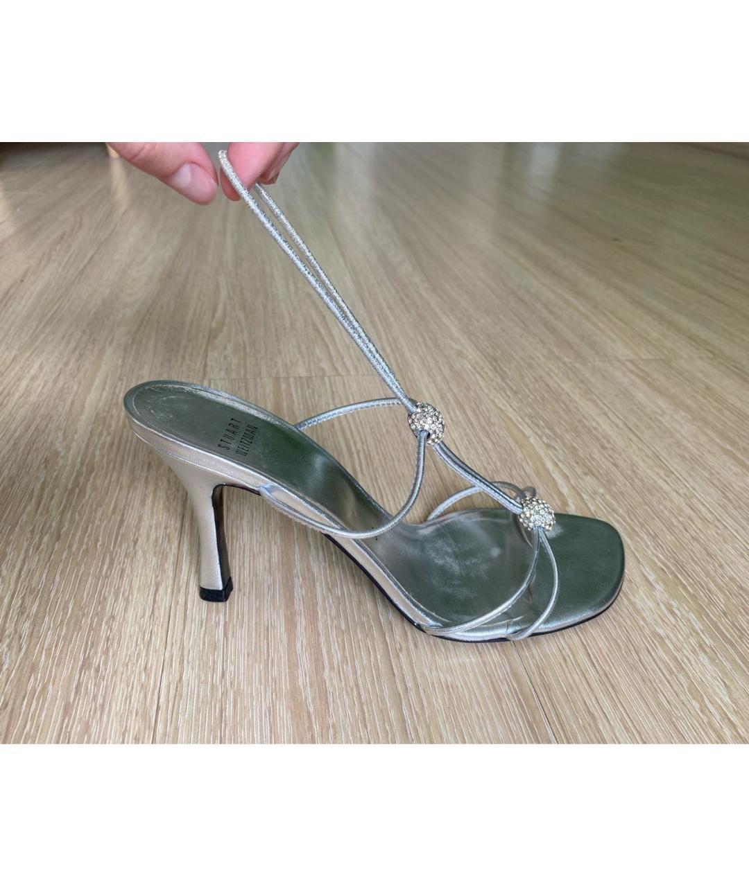 STUART WEITZMAN Серебряные кожаные босоножки, фото 9