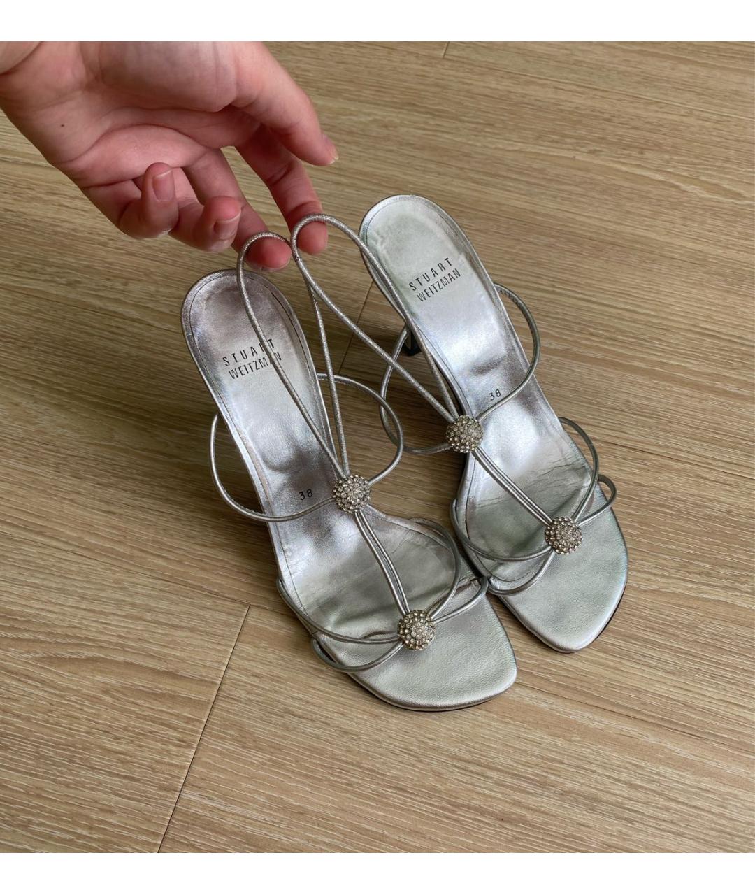 STUART WEITZMAN Серебряные кожаные босоножки, фото 8