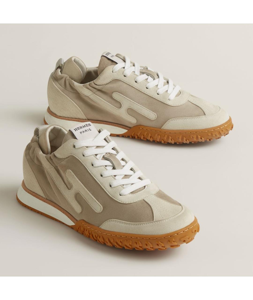 HERMES Бежевые замшевые кроссовки, фото 2