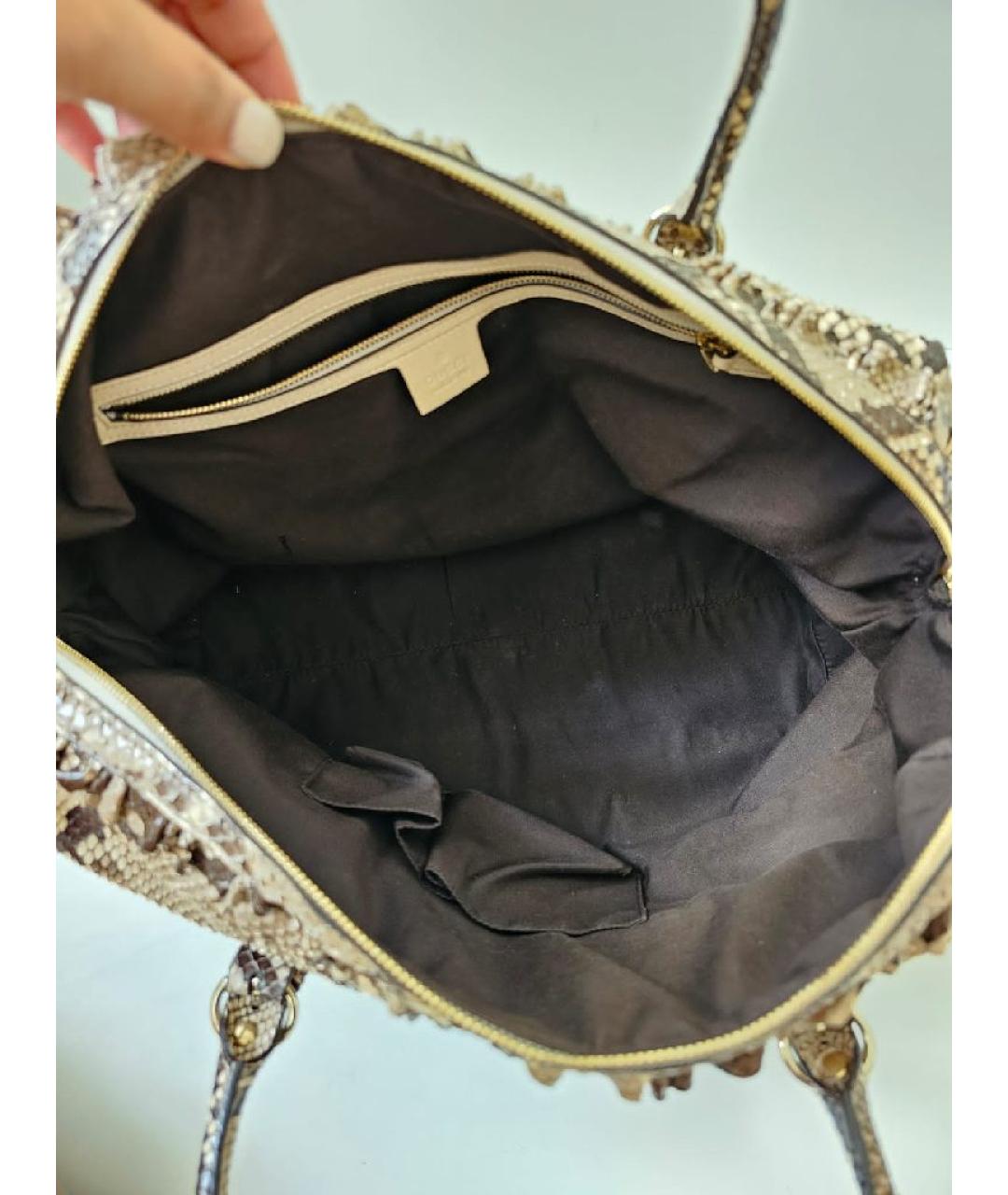 GUCCI Бежевая кожаная сумка с короткими ручками, фото 4