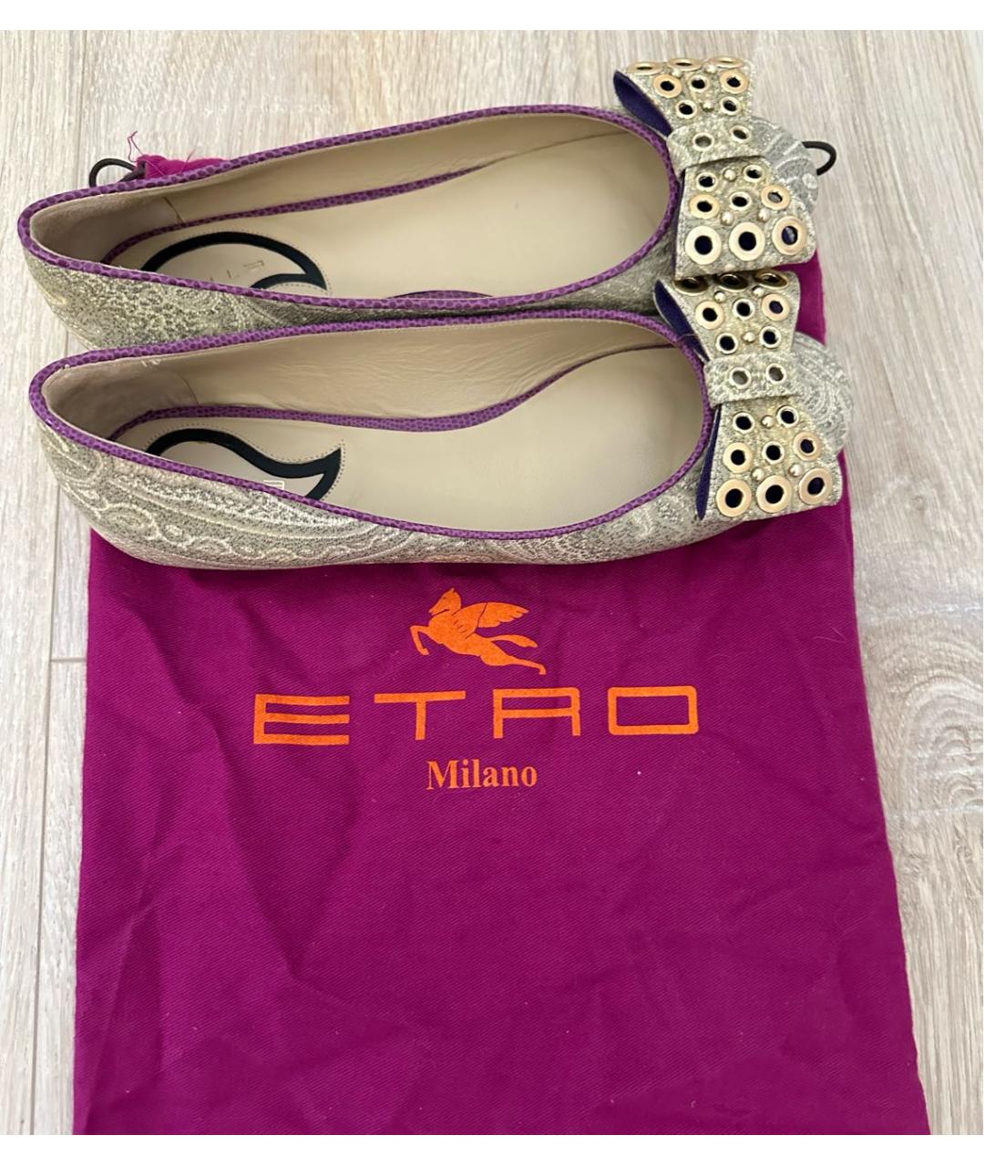 ETRO Бежевые кожаные балетки, фото 6