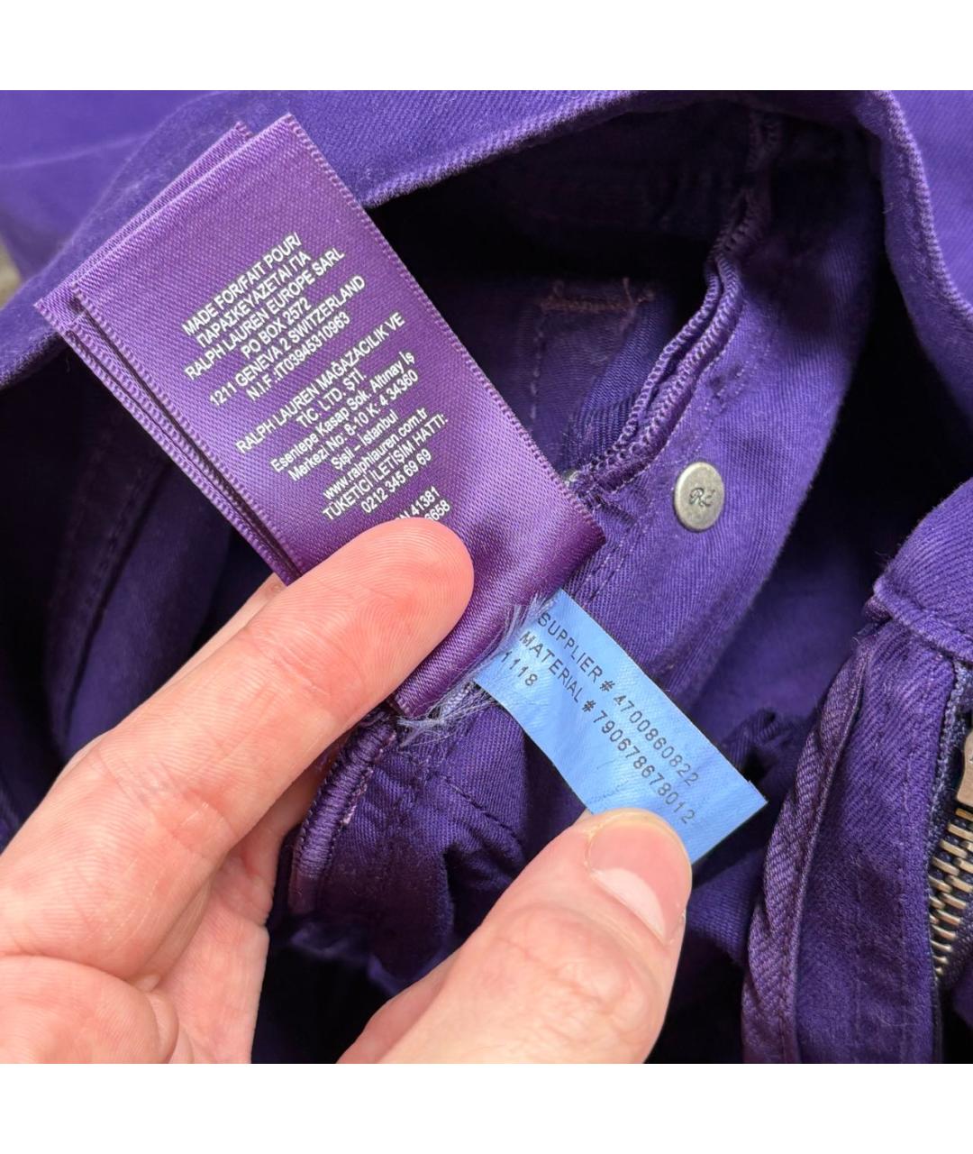RALPH LAUREN PURPLE LABEL Фиолетовые хлопко-эластановые джинсы скинни, фото 8