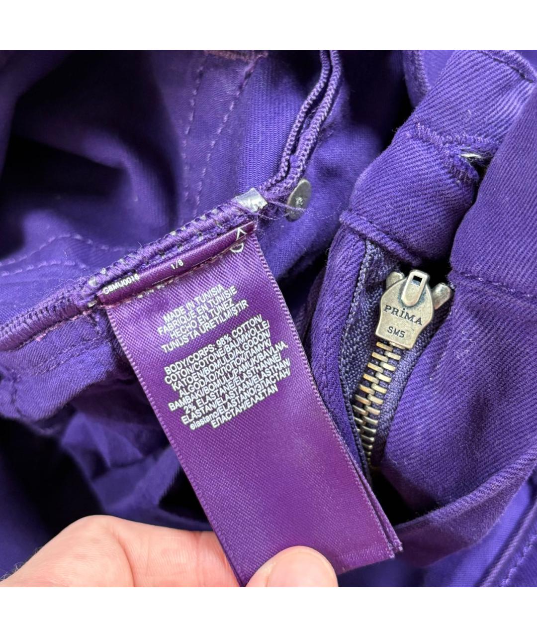 RALPH LAUREN PURPLE LABEL Фиолетовые хлопко-эластановые джинсы скинни, фото 7