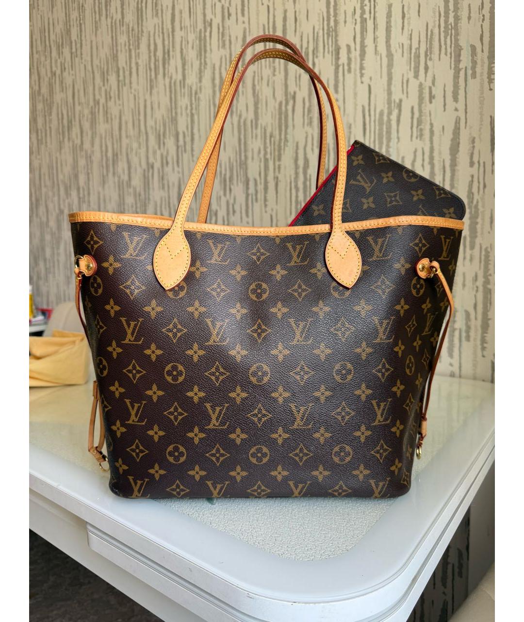 LOUIS VUITTON Коричневая кожаная сумка тоут, фото 9