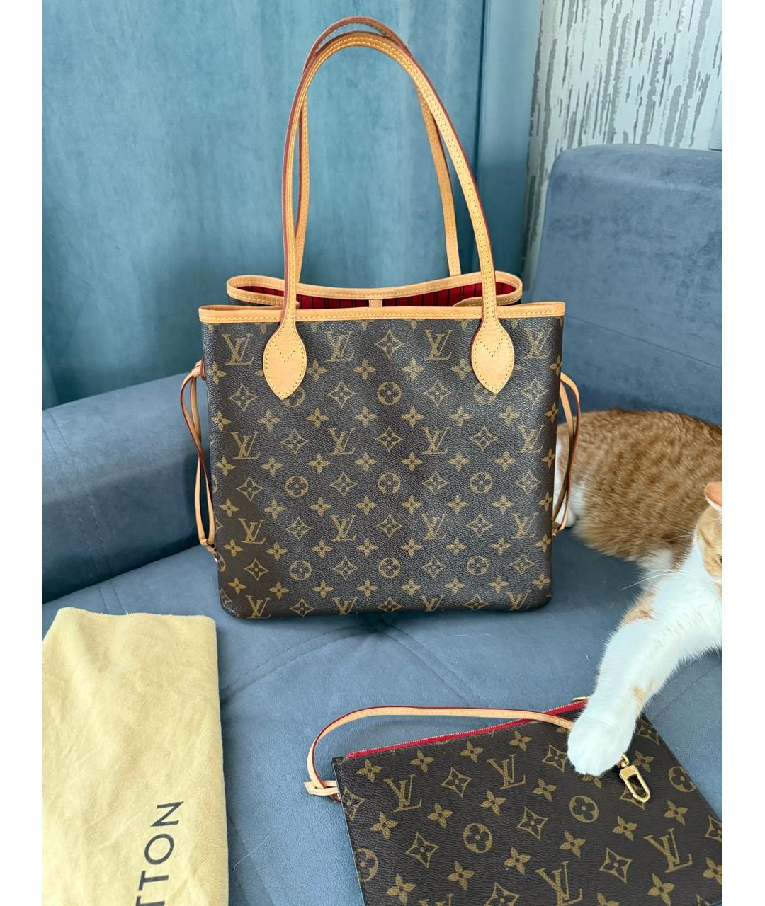 LOUIS VUITTON Коричневая кожаная сумка тоут, фото 8