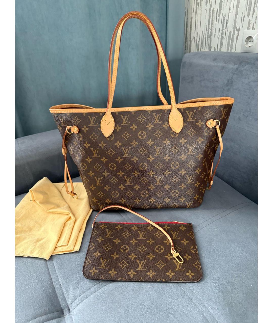 LOUIS VUITTON Коричневая кожаная сумка тоут, фото 3