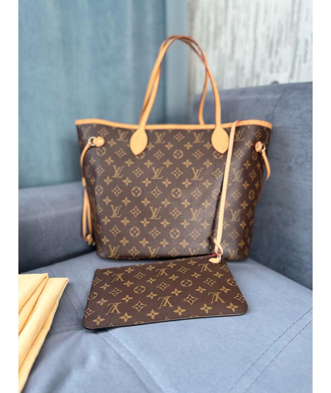 LOUIS VUITTON Коричневая кожаная сумка тоут, фото 7